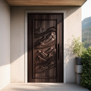 Rustic Carved Front Door With Mountain Design For Cabin Or Lodge