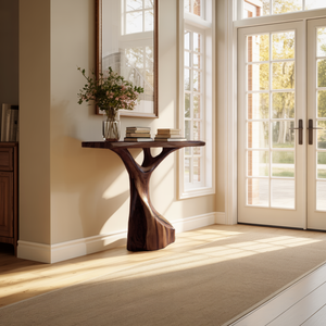 Farmhouse Live Edge Console Table Sculptural Handmade For Entryway Design