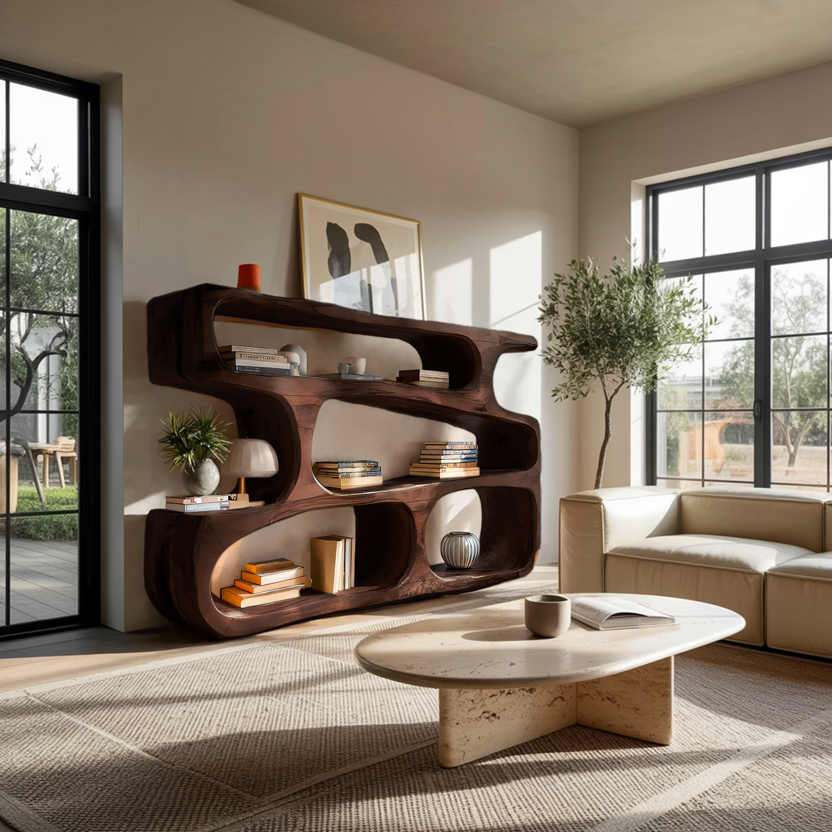 Modern Curved Bookcase Statement Piece For Living Room
