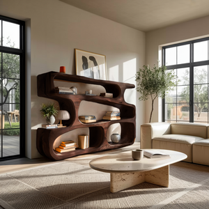 Modern Curved Bookcase Statement Piece For Living Room