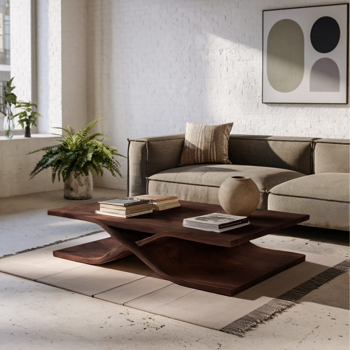 Modern Coffee Table Curved Layered Design For Living Room