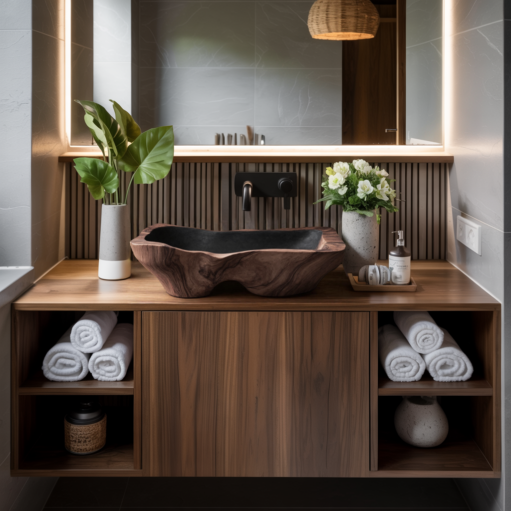 Mid Century Rustic Wooden Vessel Sink For Bathroom Ideas