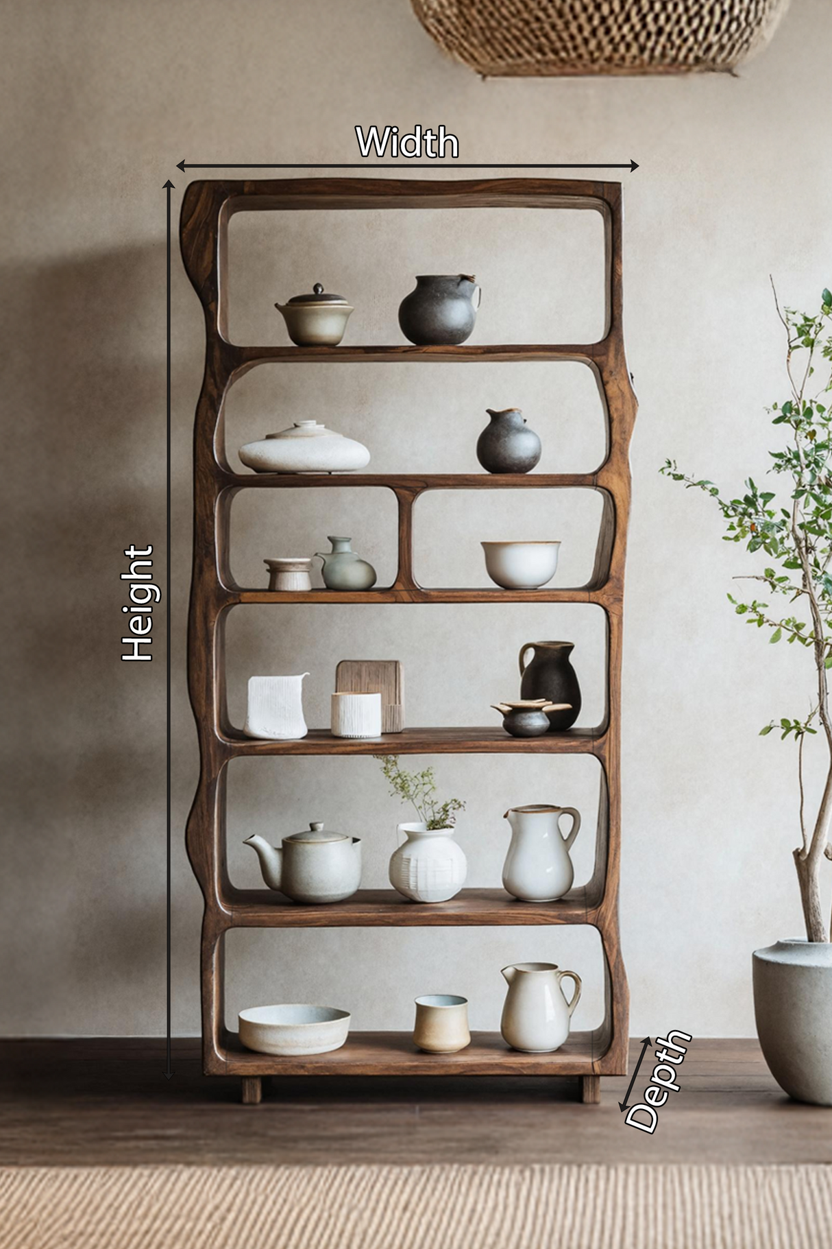 Mid Century Wooden Open Shelf For Living Room Furniture Decor