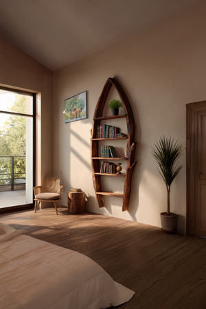 Mid Century Curved Wood Wall Shelf For Furniture Decor