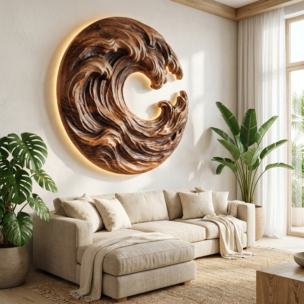 Organic Wooden Wave Wall Art For Wall Decor