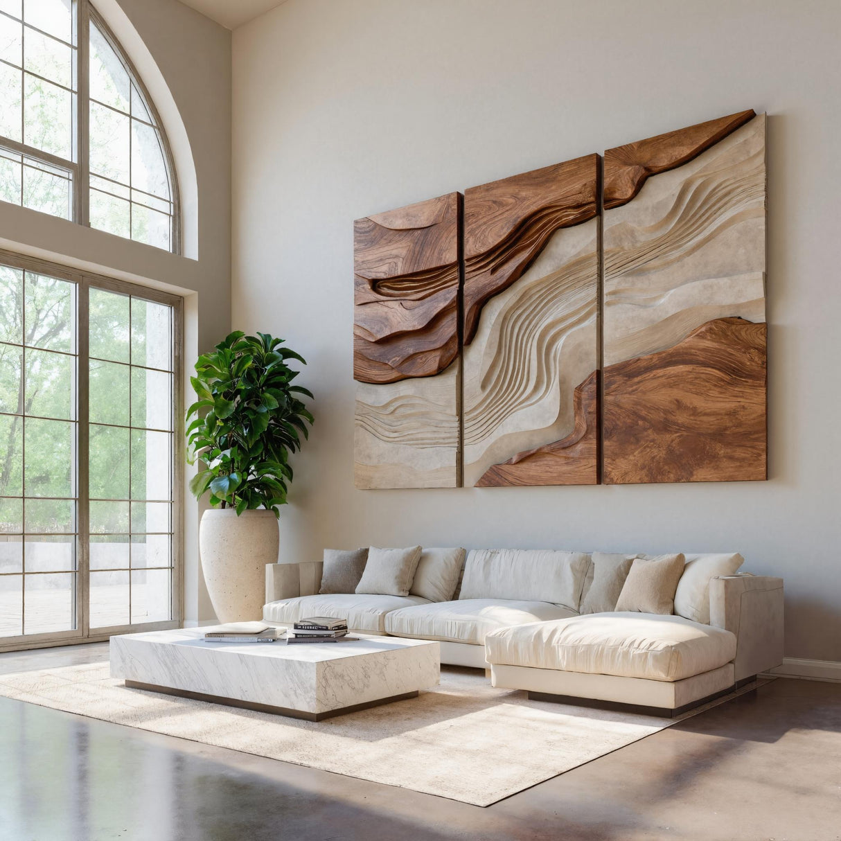 Large Triptych Wooden Wave Wall Art For Living Room