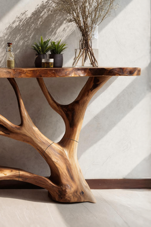 Farmhouse Wooden Live Edge Console Table For Country Living Room Decor