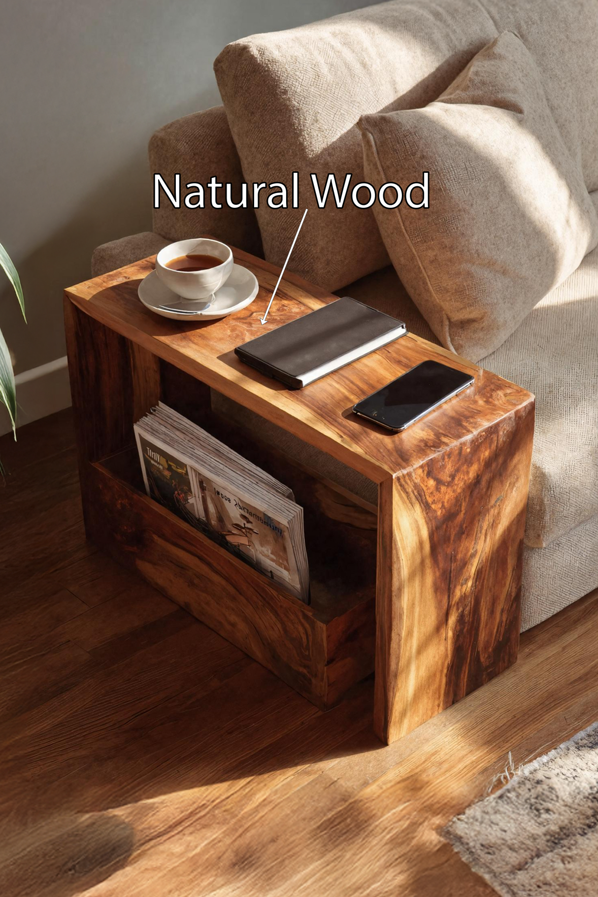 Farmhouse Wooden Side Table For Sofa And Lounge Area