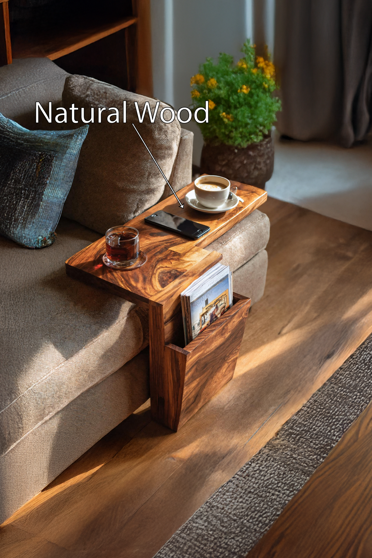 Live Edge Wooden Armrest For Elegant Sofa Decoration