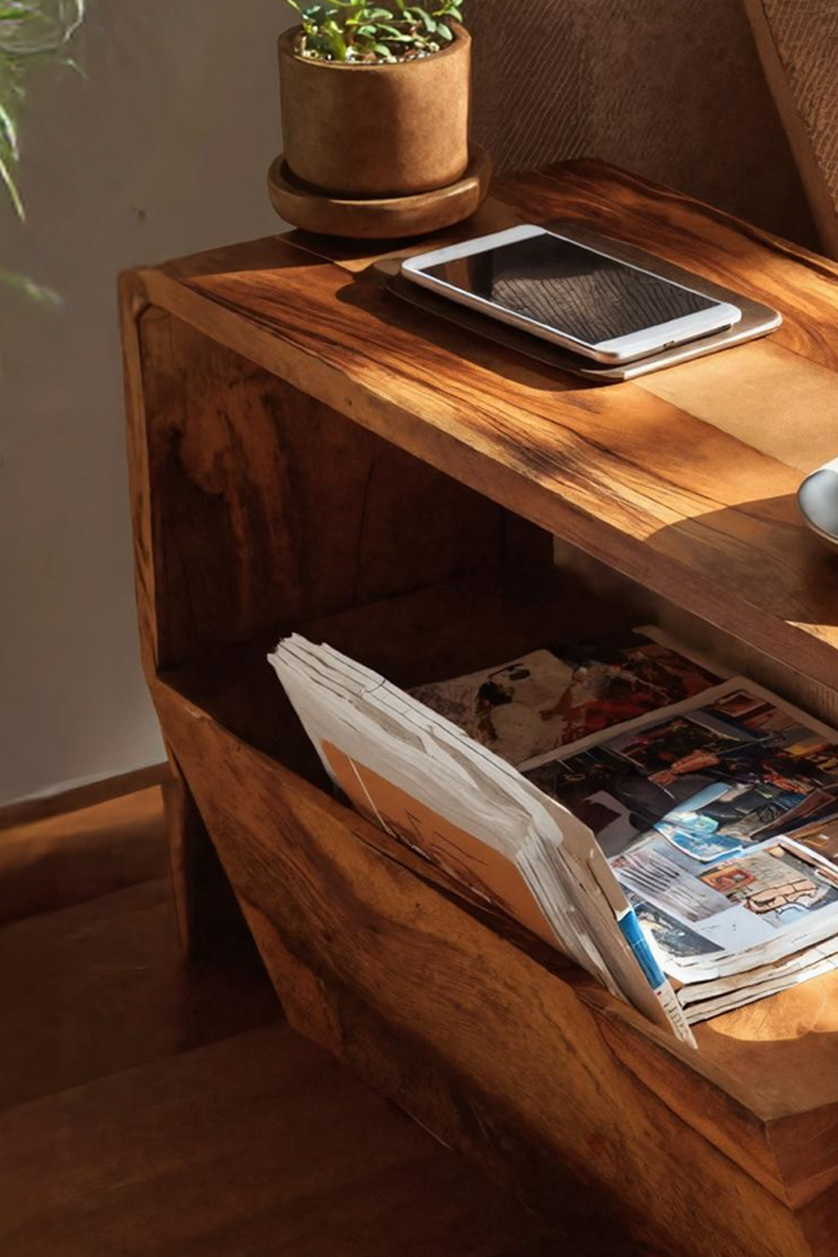 Handcrafted Wooden Side Table For Living Room Accent