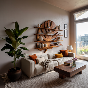 Modern Wooden Tropical Monstera Leaf Floating Bookshelf For Office