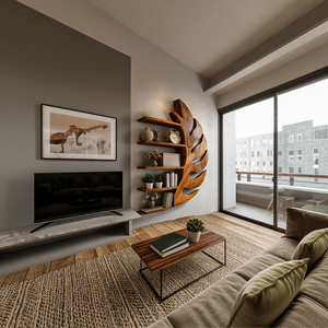 Contemporary Wooden Leaf Shape Floating Bookshelf For Home Decor