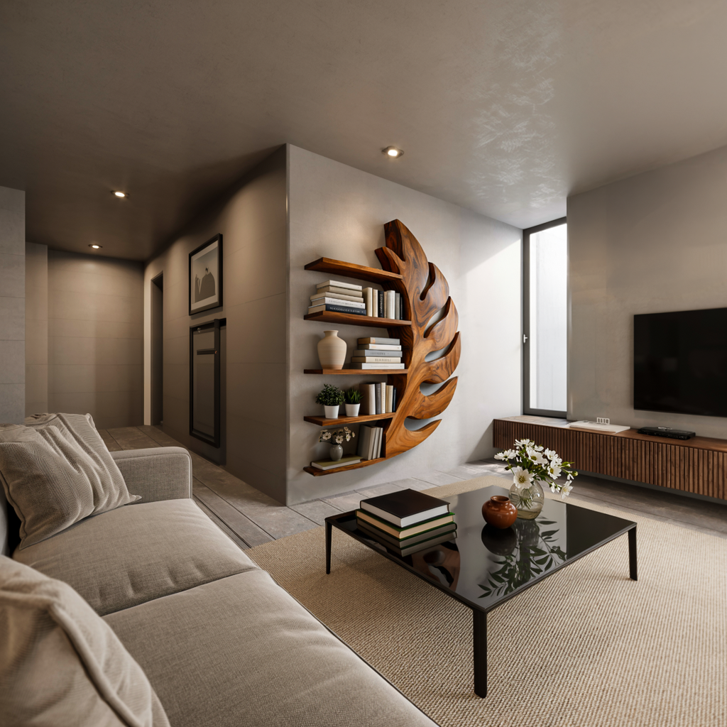 Contemporary Wooden Leaf Shape Floating Bookshelf For Home Decor