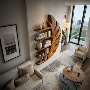 Contemporary Wooden Leaf Shape Floating Bookshelf For Home Decor