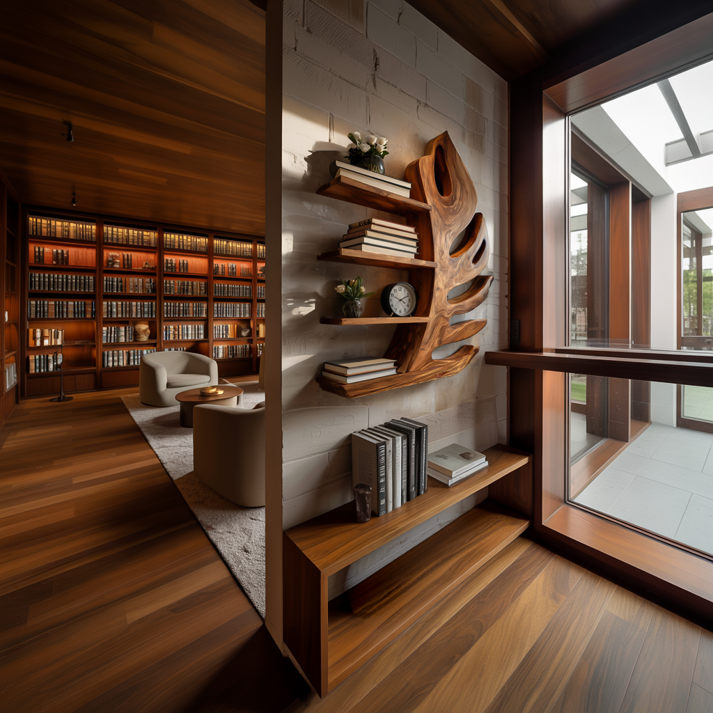 Organic Wooden Botanical Leaf Floating Bookshelf For Living Furniture