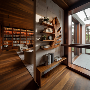 Organic Wooden Botanical Leaf Floating Bookshelf For Living Furniture