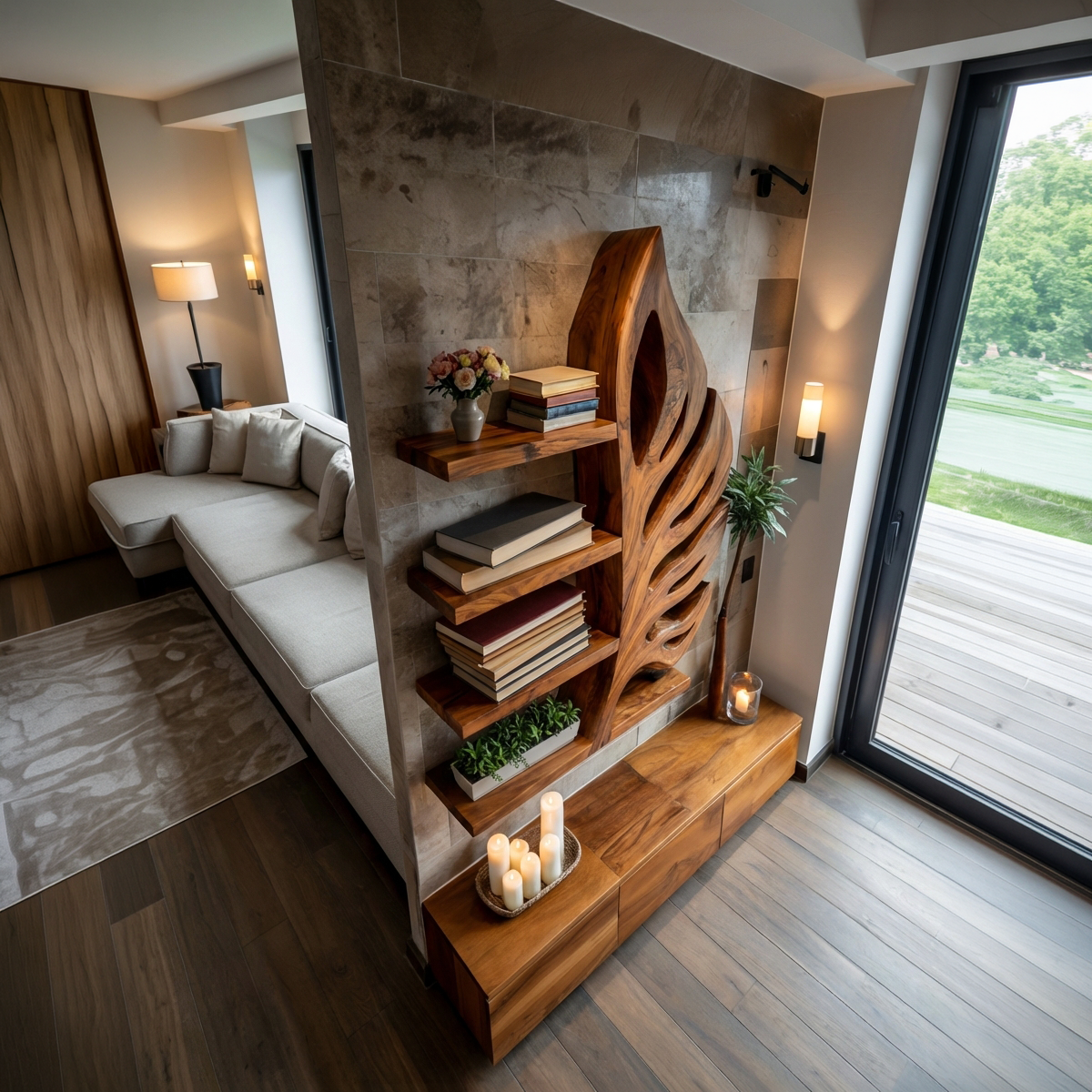 Nature Inspired Wooden Leaf Bookshelf For Modern Interior