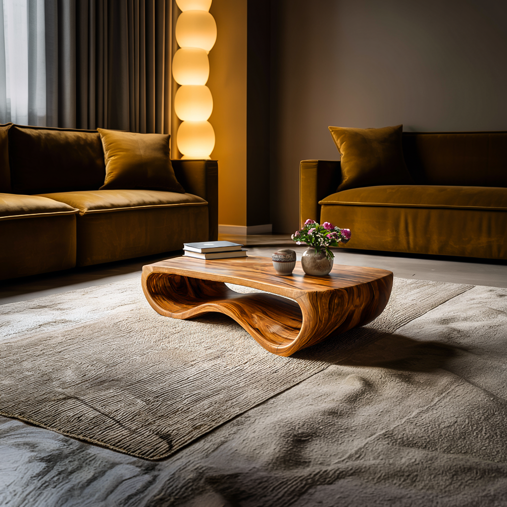 Handcrafted Wooden Coffee Table For Luxury Living Room
