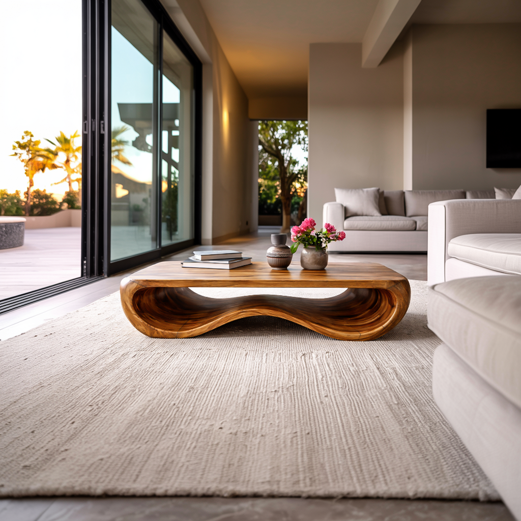 Handcrafted Wooden Coffee Table For Luxury Living Room