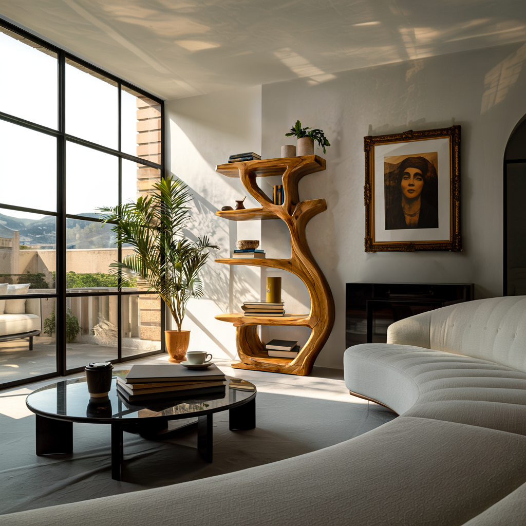 Modern Wooden Branch Tree Bookshelf For Living Room