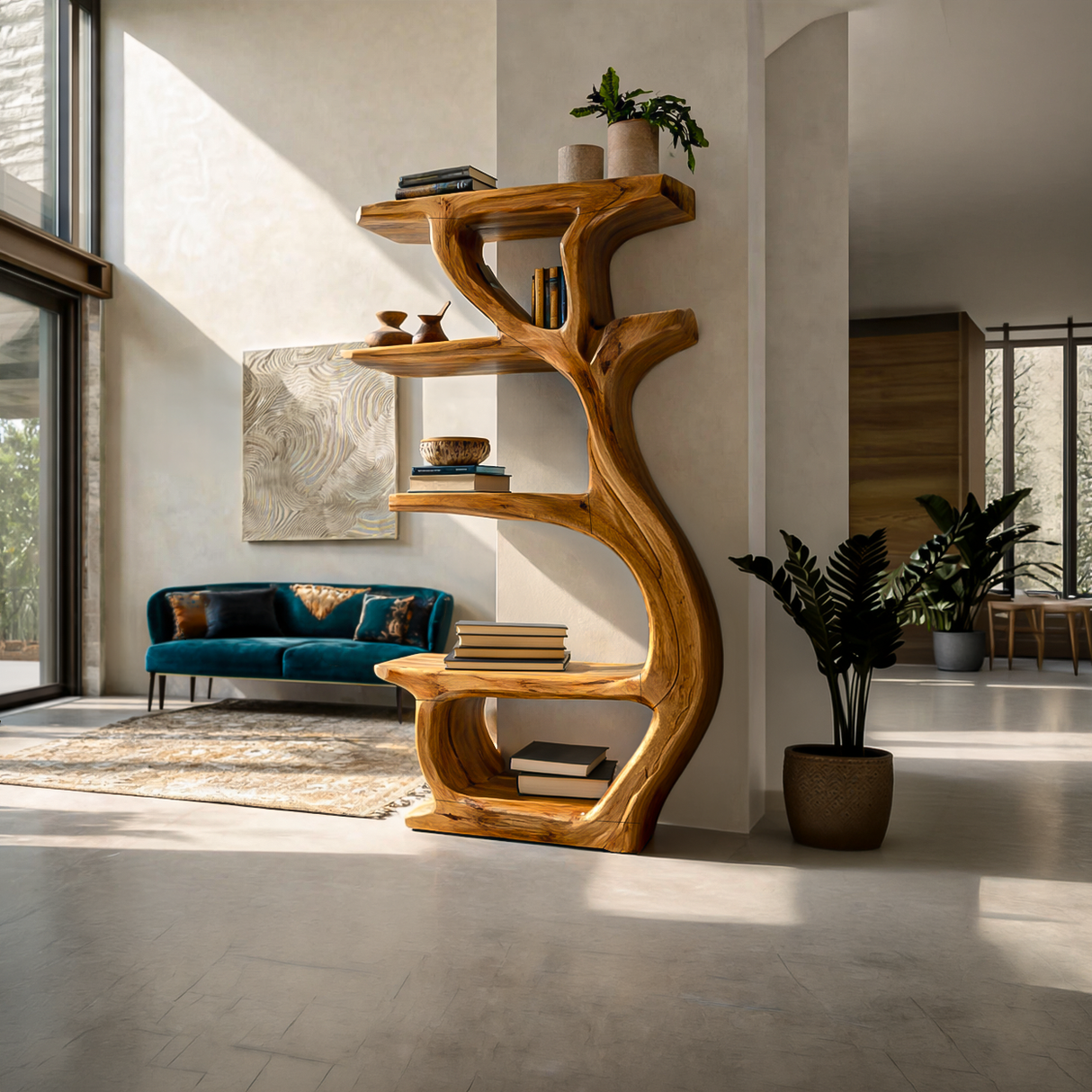 Modern Wooden Branch Tree Bookshelf For Living Room