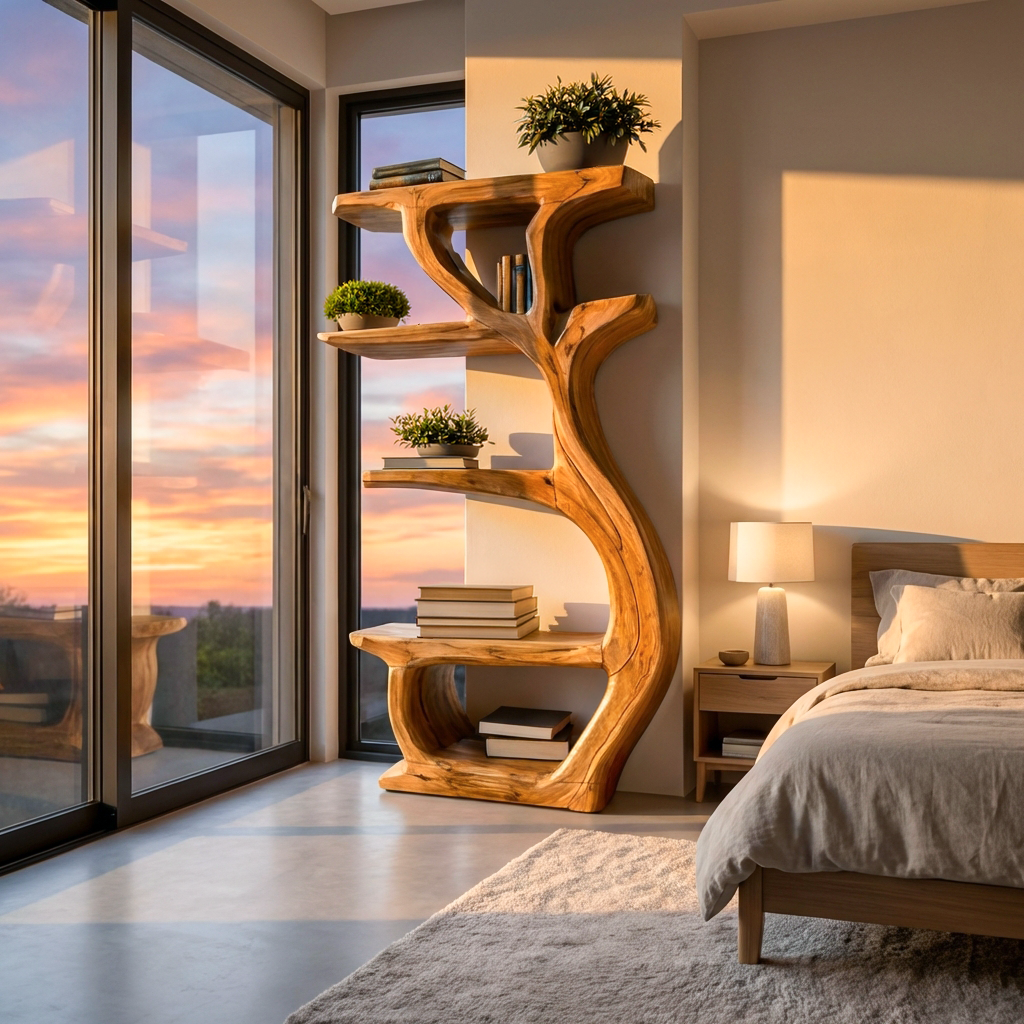 Modern Wooden Branch Tree Bookshelf For Living Room