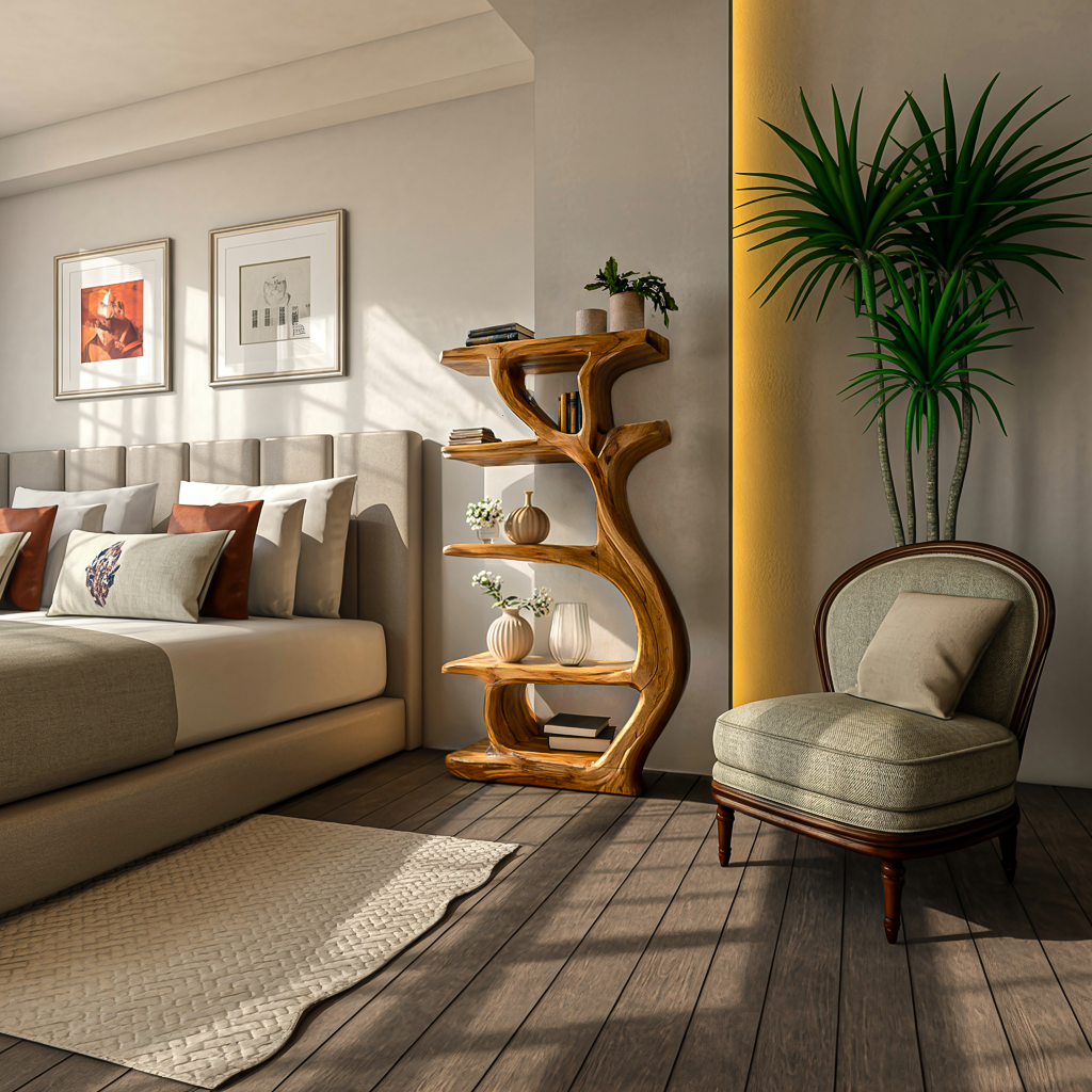 Modern Wooden Branch Tree Bookshelf For Living Room