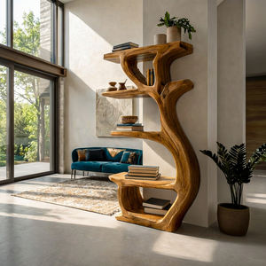 Modern Wooden Branch Tree Bookshelf For Living Room