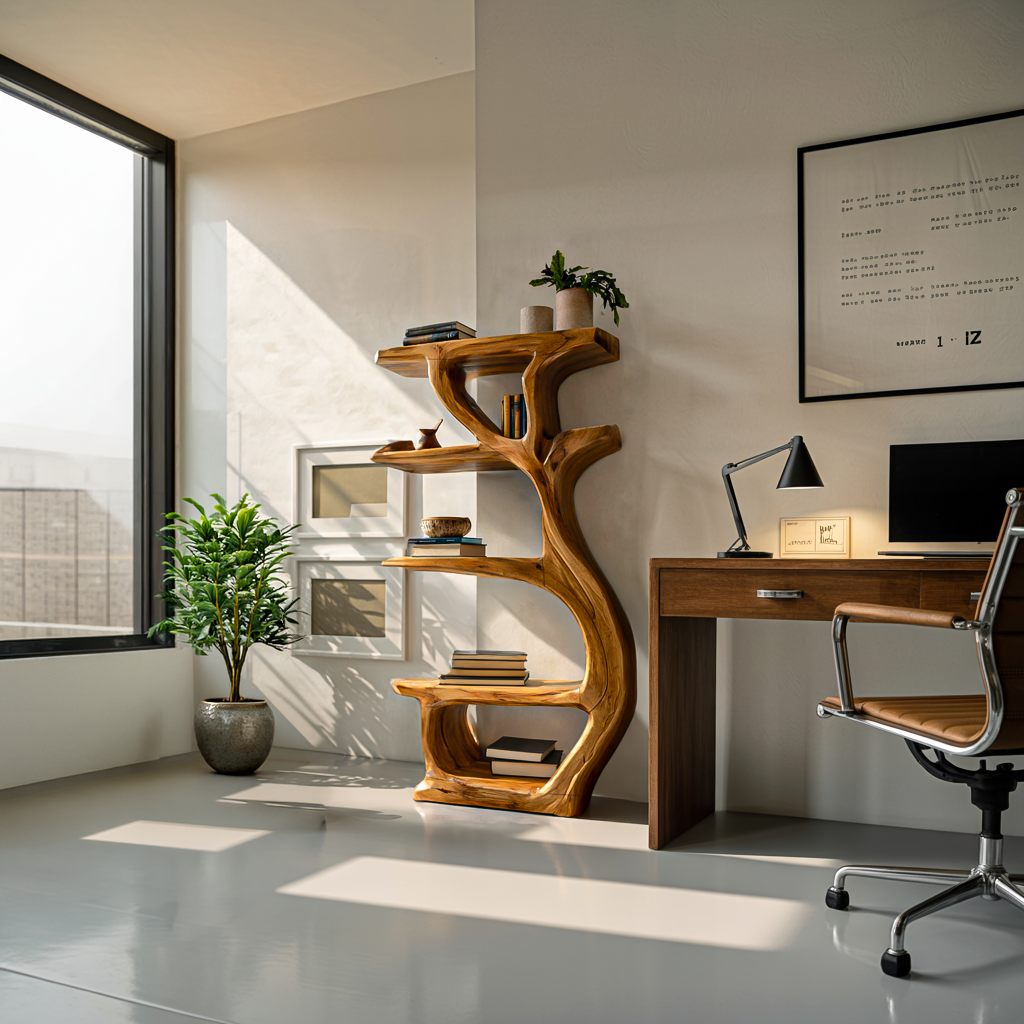 Modern Wooden Branch Tree Bookshelf For Living Room