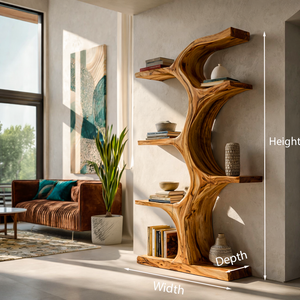 Organic Wooden Bookshelf With Branch Form For Living Room