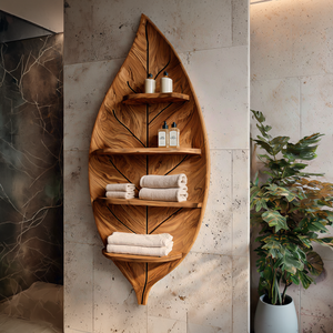 Artistic Wood Leaf Bathroom Shelf For Modern Spa Interior