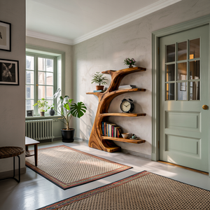 Rustic Wooden Curved Bookshelf Tree Design For Living Room
