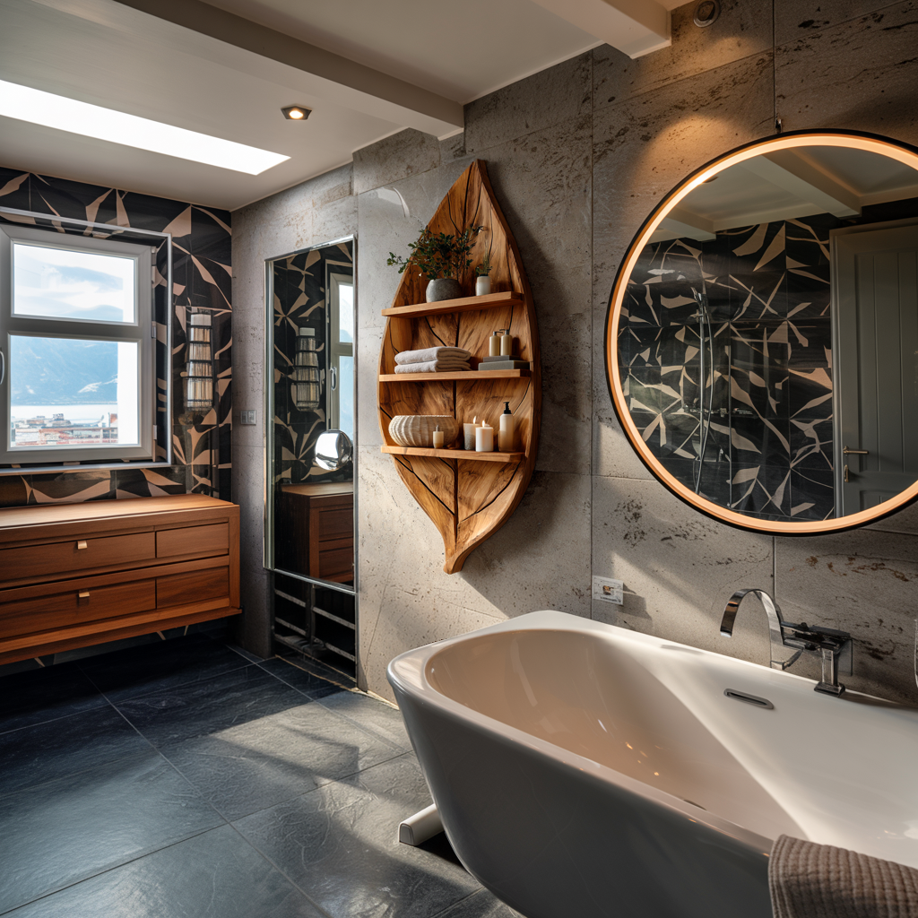 Sculptural Wooden Leaf Bathroom Shelf For Spa Spaces