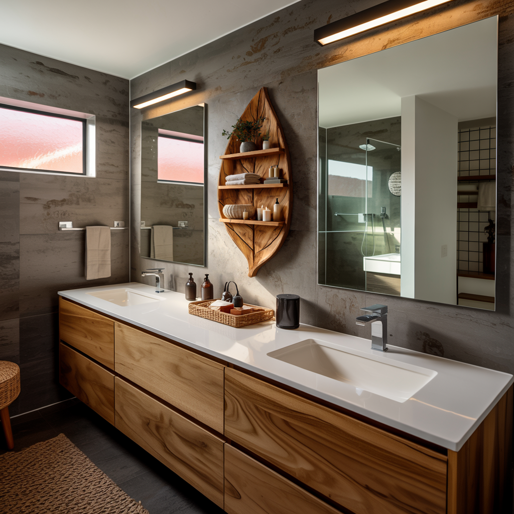 Sculptural Wooden Leaf Bathroom Shelf For Spa Spaces