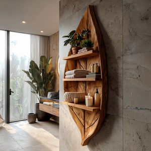 Sculptural Wooden Leaf Bathroom Shelf For Spa Spaces