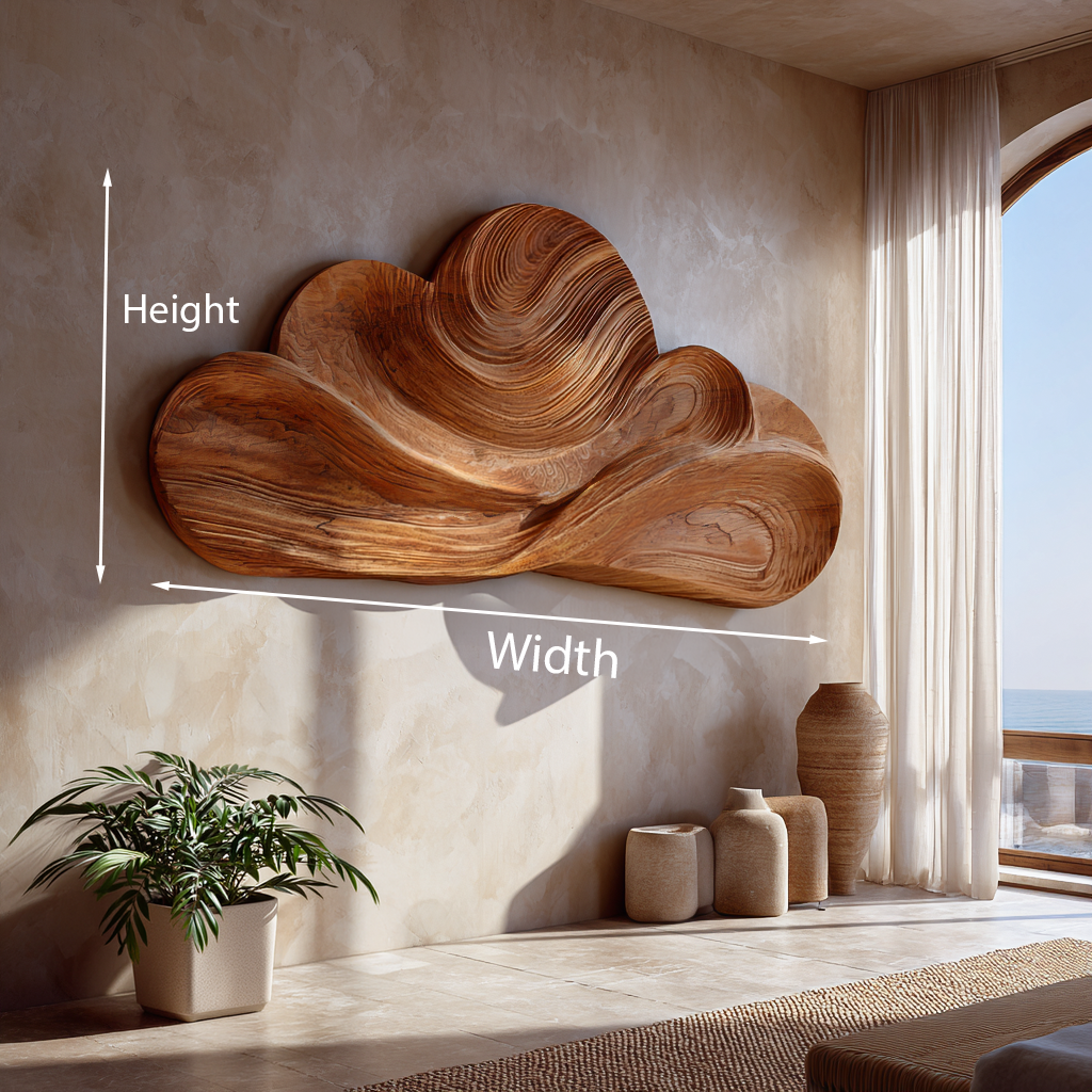 Organic Wooden Cloud Wall Art For Japandi Interior