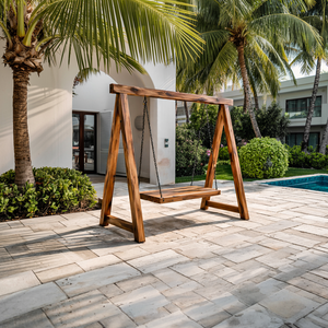 Rustic Wooden Outdoor Swing With A Frame For Garden