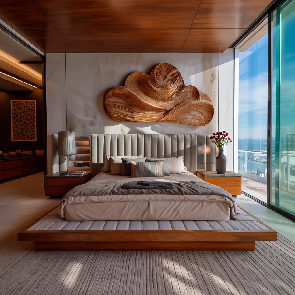 Organic Wooden Cloud Wall Art For Japandi Interior