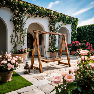 Rustic Wooden Outdoor Swing With A Frame For Garden