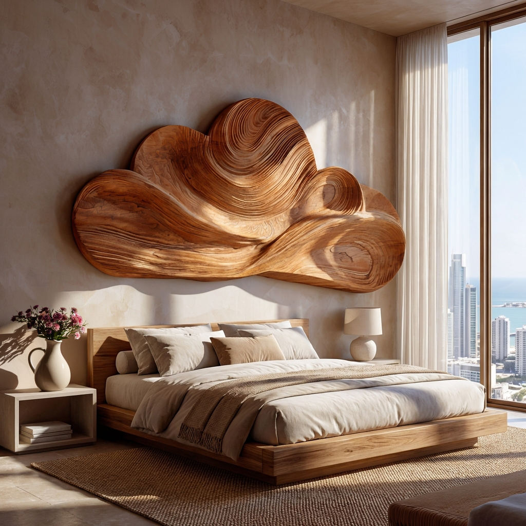 Organic Wooden Cloud Wall Art For Japandi Interior