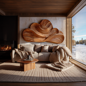 Organic Wooden Cloud Wall Art For Japandi Interior