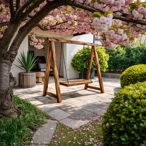 Rustic Wooden Outdoor Swing With A Frame For Garden