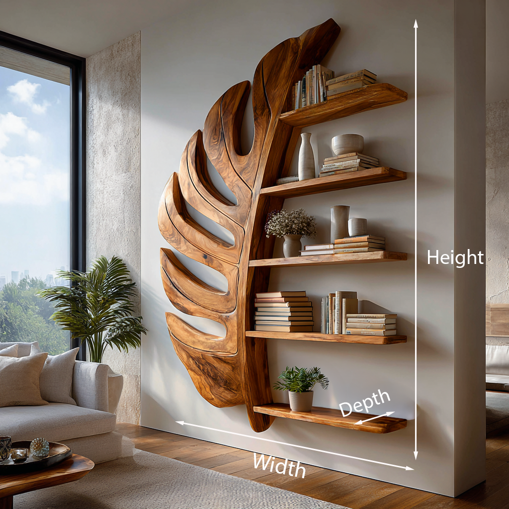 Artistic Wooden Leaf Statement Wall Bookshelf For Elegant Interiors