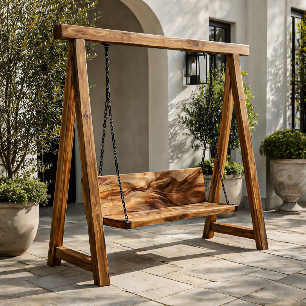 Organic Wood Swing With Backrest For Patio