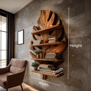 Wooden Tropical Leaf Wall Bookshelf For Living Room