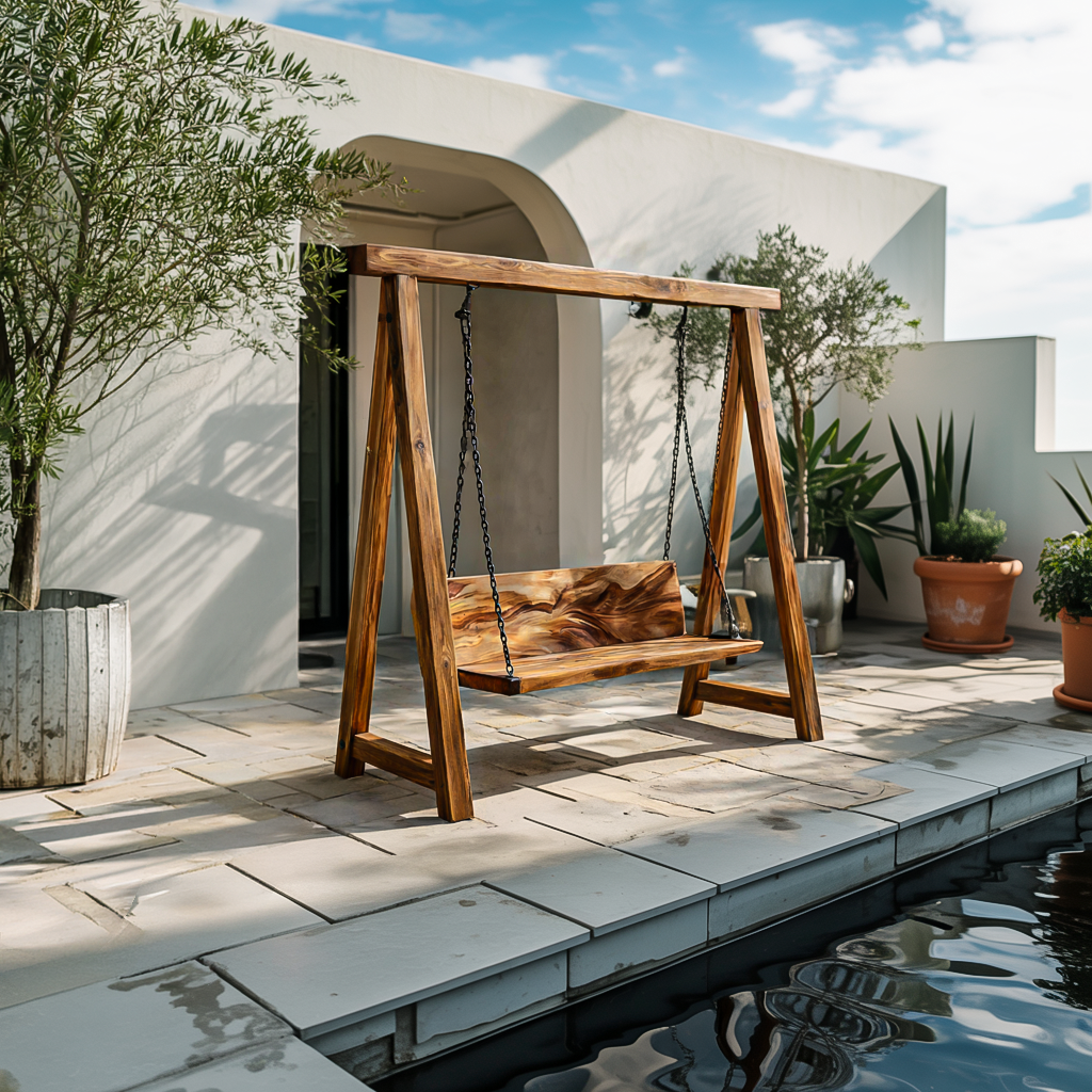 Organic Wood Swing With Backrest For Patio