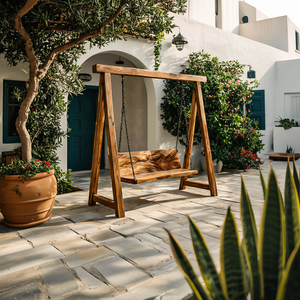 Organic Wood Swing With Backrest For Patio