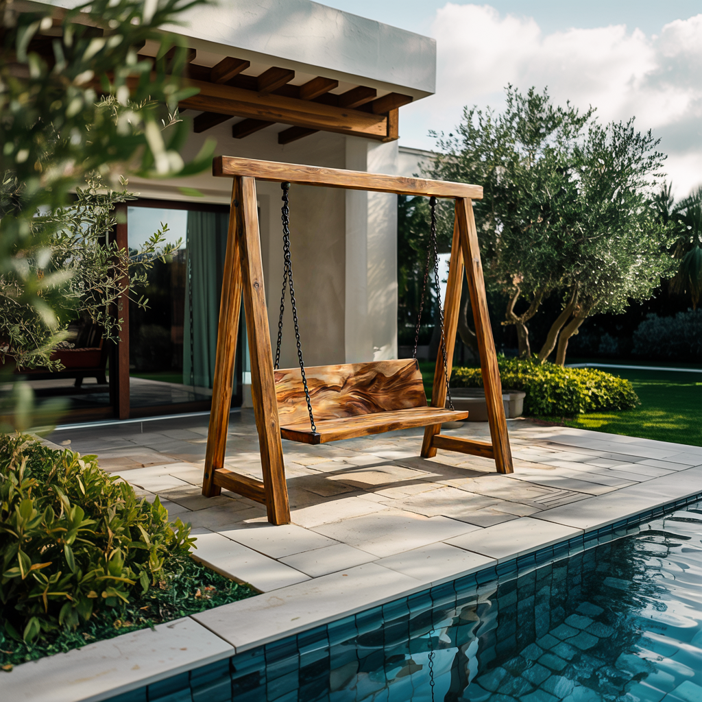 Organic Wood Swing With Backrest For Patio