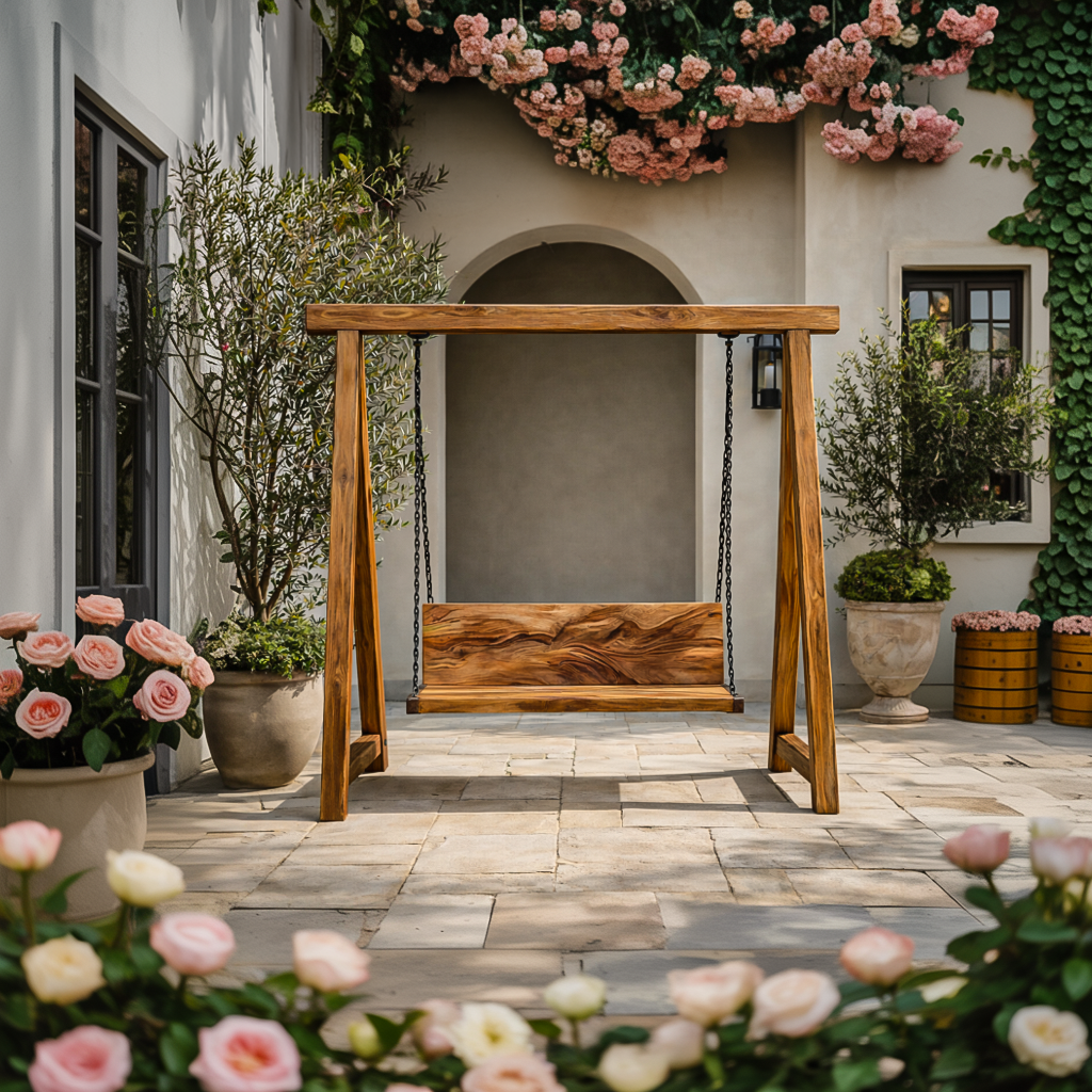 Organic Wood Swing With Backrest For Patio