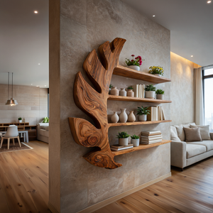 Organic Wooden Leaf Floating Bookshelf For Modern Home
